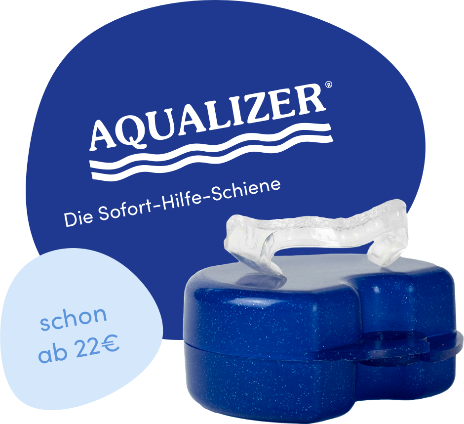 Aqualizer Aufbissschiene in durchsichtig mit einer blau glitzernden Aufbewahrungsbox ab 22€