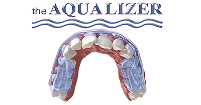 Graphic representation of a row of teeth with the support of an Aqualazier bite splint