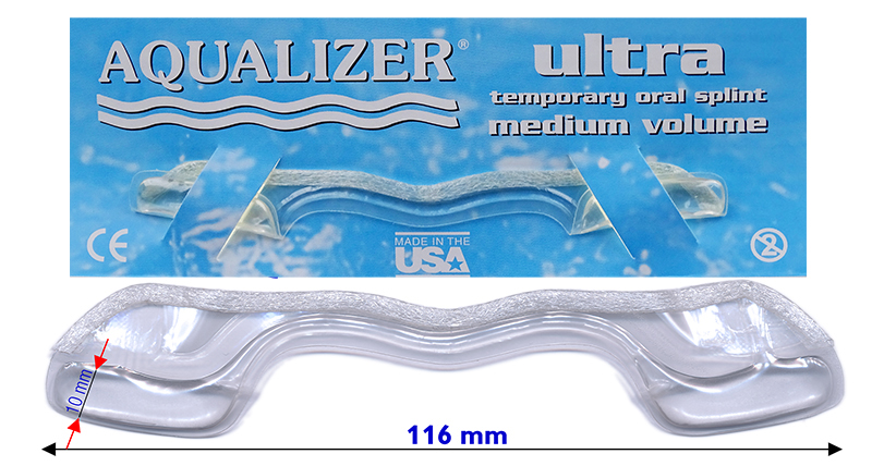 Illustration of the Aqualizer occlusal splint with a length of 116 mm