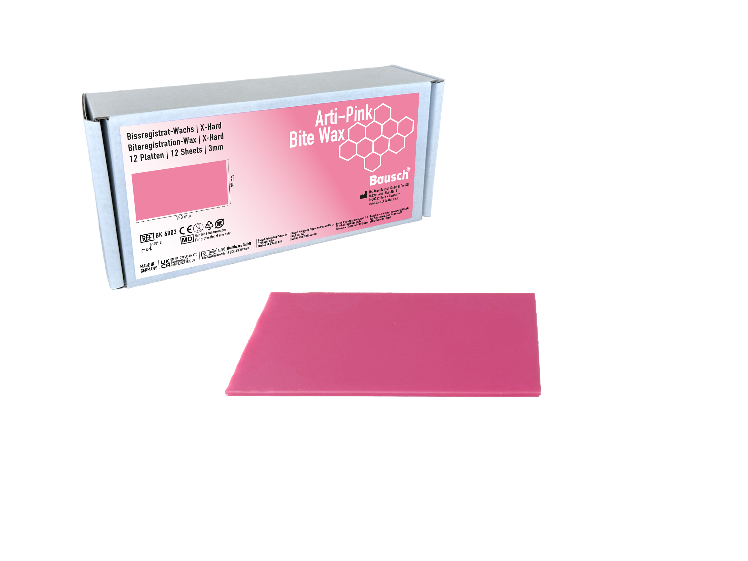 Arti-Pink Bite Wax, rechteckig 80 mm x 150 mm, 12 pcs.